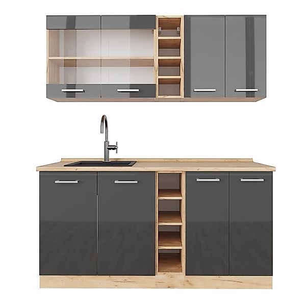Vicco R-Line Singleküche Anthrazit Hochglanz/Goldkraft Eiche 160 cm AP Eich günstig online kaufen
