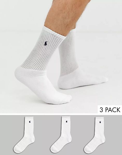 Polo Ralph Lauren – Weiße Sportsocken im 3er-Pack günstig online kaufen