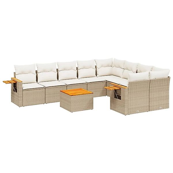vidaXL 10-Tlg Garten-Sofagarnitur mit Kissen Beige Poly Rattan 3259552 günstig online kaufen