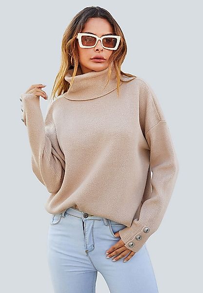 FS Collection Strickpullover Pulloveroberteil mit Knopfdetail am Ärmel und günstig online kaufen