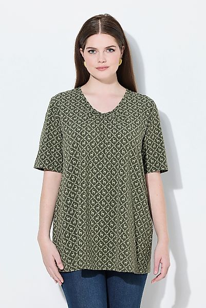 Ulla Popken T-Shirt T-Shirt Trachtenmuster A-Linie günstig online kaufen