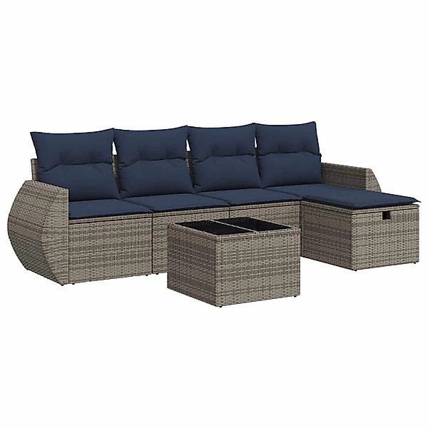 vidaXL 6-Tlg Garten-Sofagarnitur mit Kissen Grau Poly Rattan 3325577 günstig online kaufen