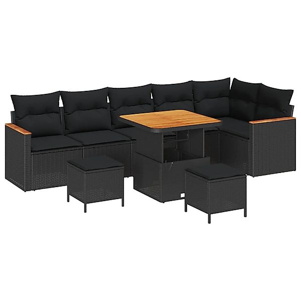 vidaXL Gartensofa-Set mit Kissen 9 Stk Schwarz Poly Rattan 3365009 günstig online kaufen
