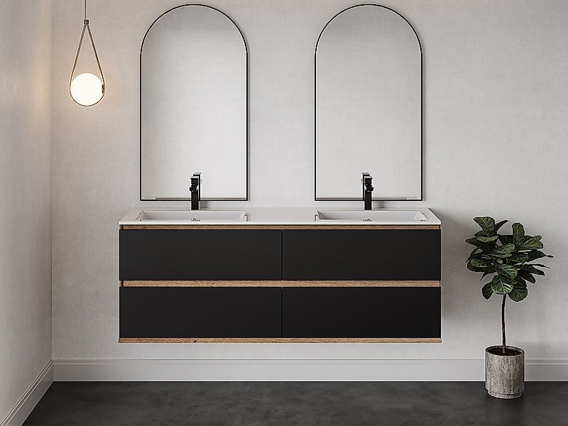 Waschbeckenunterschrank hängend mit Einbauwaschbecken - 150 cm - Holzfarben günstig online kaufen