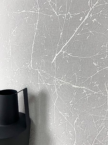 Newroom Vliestapete, Hellgrau Tapete Floral Äste - Ästetapete Blumentapete günstig online kaufen