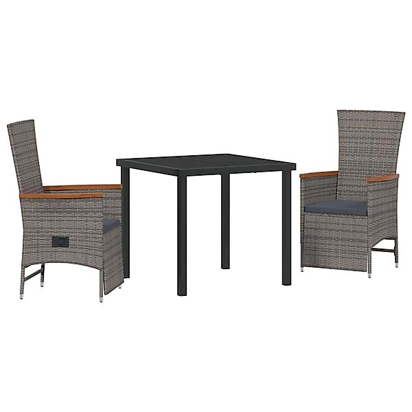 vidaXL Garten Essgruppe mit Kissen 3-Tlg Grau Poly Rattan 3379450 günstig online kaufen