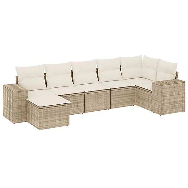 vidaXL 7-Tlg Garten-Sofagarnitur mit Kissen Beige Poly Rattan 3222877 günstig online kaufen