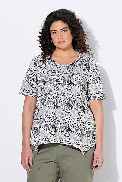 Ulla Popken T-Shirt T-Shirt Tiere A-Linie Zipfelsaum V-Ausschnitt günstig online kaufen