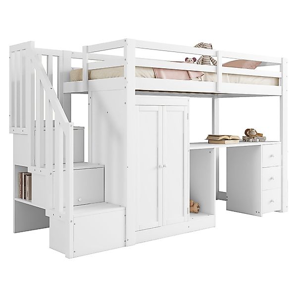 Ulife Hochbett Kinderbett Einzelbett mit Schreibtisch günstig online kaufen