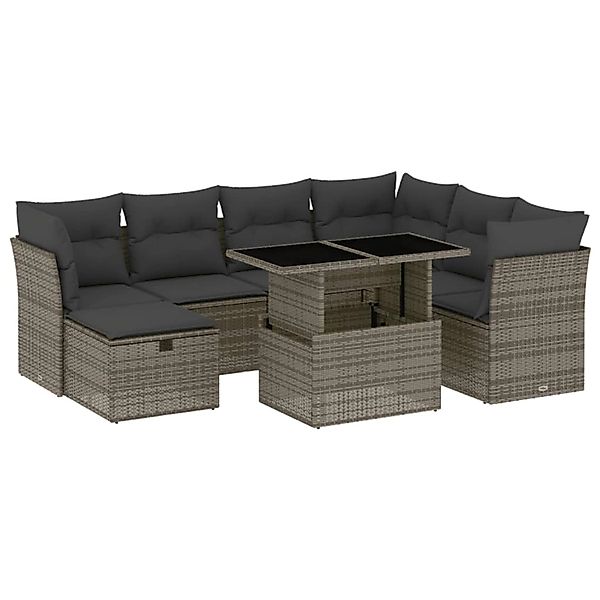 vidaXL 8-Tlg Garten-Sofagarnitur mit Kissen Grau Poly Rattan 3274680 günstig online kaufen