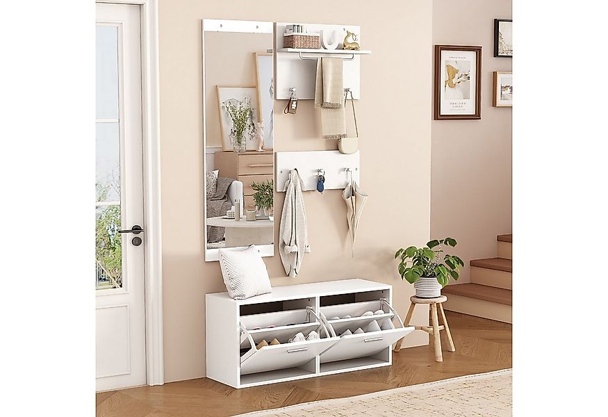 Merax Garderoben-Set 4-teilig Garderobenschrank Flurmöbel Flurschrank in We günstig online kaufen