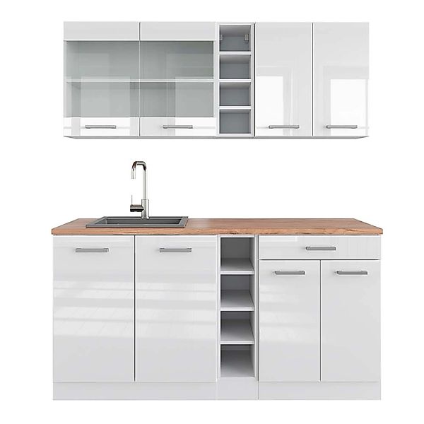 Vicco R-Line Singleküche Weiß Hochglanz/Weiß 160 cm AP Eiche günstig online kaufen