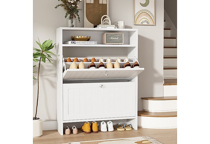 VOWNER Schuhschrank mit 2 Klappen, 4 Fächer, verstellbarem Regal, Stahlfüße günstig online kaufen