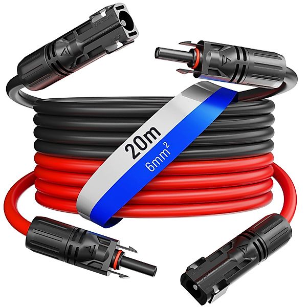hb-digital 2x 20m Solar Verlängerungskabel 6 mm² mit Stecker Schwarz/Rot günstig online kaufen