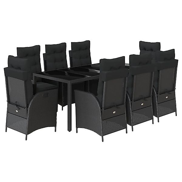 vidaXL 9-Tlg Garten-Essgruppe mit Kissen Schwarz Poly Rattan 3213325 günstig online kaufen