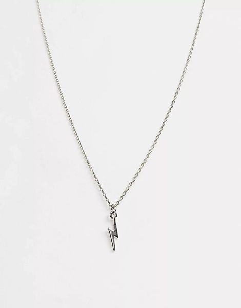 ASOS DESIGN – Silberfarbene Halskette mit kleinem Blitz-Anhänger-Grau günstig online kaufen