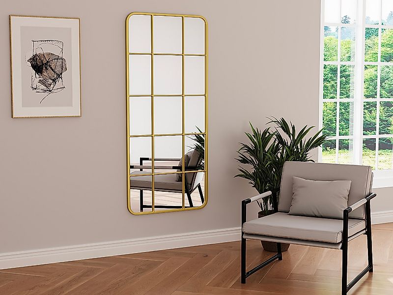 Spiegel Fenster-Optik - 60 x 140 cm - Metall - Goldfarben - SCIARA günstig online kaufen