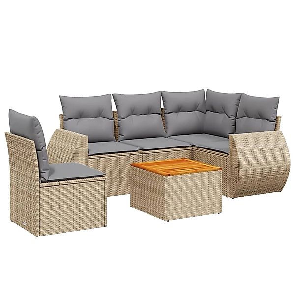 vidaXL 6-Tlg Garten-Sofagarnitur mit Kissen Beige Poly Rattan 3257340 günstig online kaufen