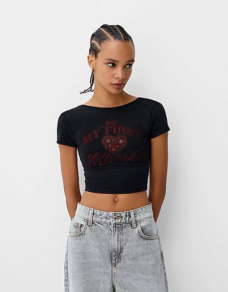 Bershka Rückenfreies T-Shirt Mit Strass Damen 10-12 Grau günstig online kaufen