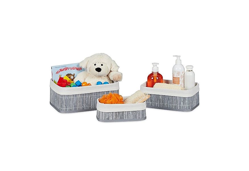 relaxdays Aufbewahrungskorb Bad 3 teiliges Set, grau günstig online kaufen