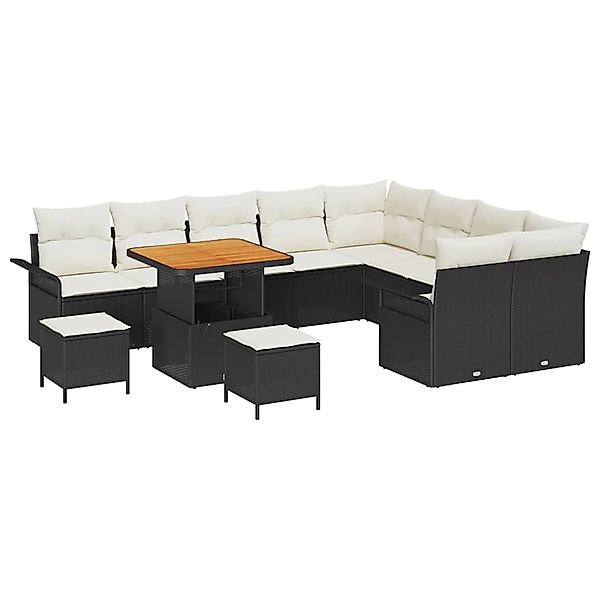 vidaXL 12-Teiliges Garten-Sofa-Set mit Kissen in Schwarz aus Poly Rattan un günstig online kaufen