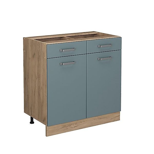Vicco Küchenunterschrank R-Line Blau-Grau/Goldkraft Eiche 80 cm ohne Arbeit günstig online kaufen