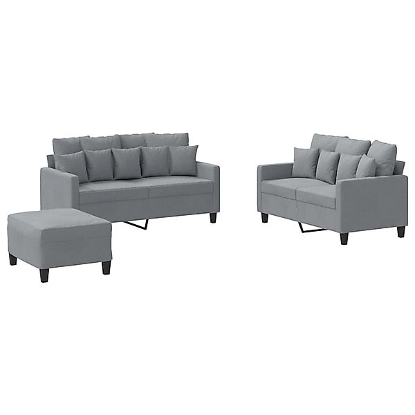vidaXL 3-Tlg Sofagarnitur mit Kissen Hellgrau Stoff 3201656 günstig online kaufen