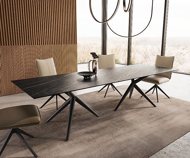 Esstisch Edge 300x100 Keramik Laminam®Noir Desir Braun Estelar rund Metall günstig online kaufen