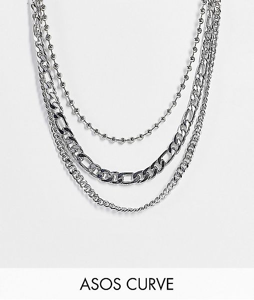 ASOS DESIGN Curve – Silberfarbene Halsketten mit verschiedenen Kettendesign günstig online kaufen