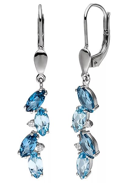 JOBO Paar Ohrhänger, 585 Weißgold mit 4 Diamanten und Blautopas günstig online kaufen