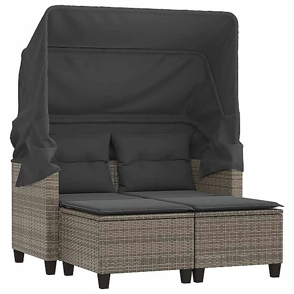 vidaXL Gartensofa 2-Sitzer mit Dach und Hockern Grau Poly Rattan 365783 günstig online kaufen