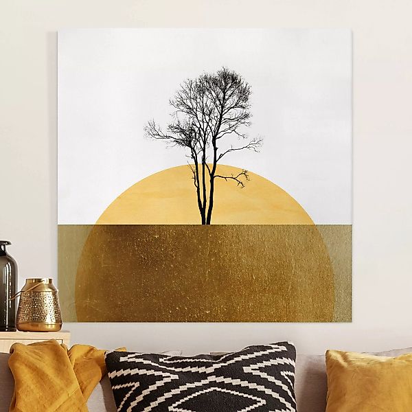 Leinwandbild Goldene Sonne mit Baum günstig online kaufen