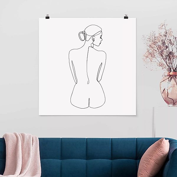 Poster - Quadrat Line Art Akt Frau Rücken Schwarz Weiß günstig online kaufen