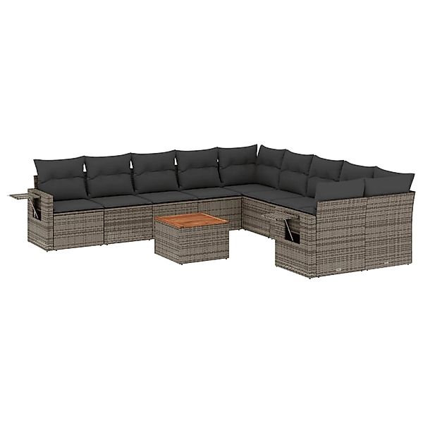 vidaXL 11-Tlg Garten-Sofagarnitur mit Kissen Grau Poly Rattan 3257089 günstig online kaufen