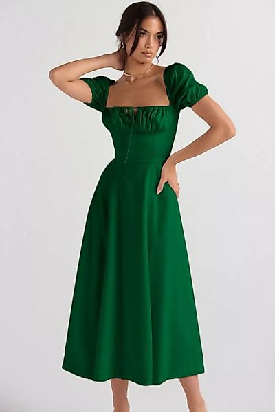 RUZU UG Dirndl Kleid hoher Taille elegantes kurzärmliges Kleid Puffärmeln S günstig online kaufen