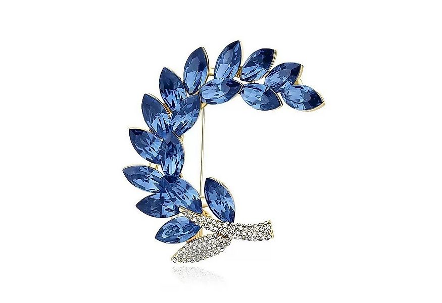 MayTree Brosche "Großer Olivenzweig", groß mit Strass-Steinen blau (Stück, günstig online kaufen