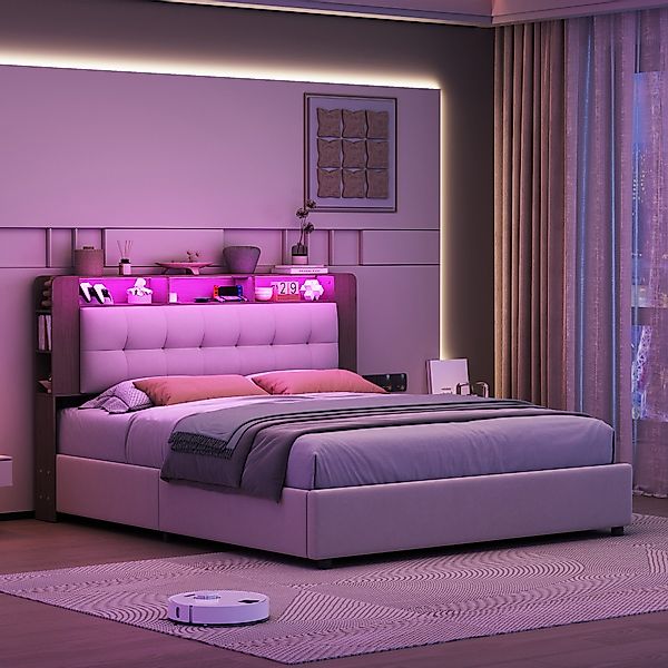 PXloue Polsterbett LED hydraulisches Doppelbett (Kopfteil günstig online kaufen