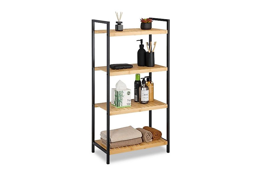 relaxdays Regal Bambus + Stahl 4 Ablage günstig online kaufen
