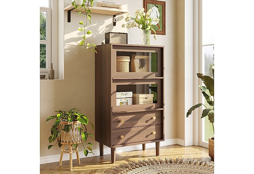 FUFU&GAGA Stauraumvitrine Vitrine mit Klapptüren, Walnussfarbe, MDF+Glas, 6 günstig online kaufen
