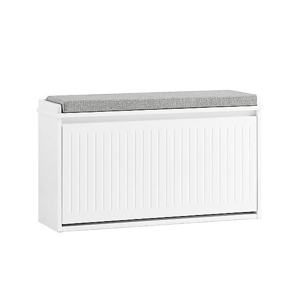 SoBuy Schuhbank Schmal mit Klappe Garderobenbank mit Sitzkissen Weiß FSR98- günstig online kaufen