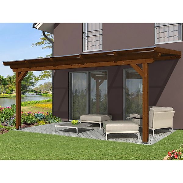 Skan Holz Terrassenüberdachung Ancona 541 x 400 cm Leimholz Eiche hell günstig online kaufen