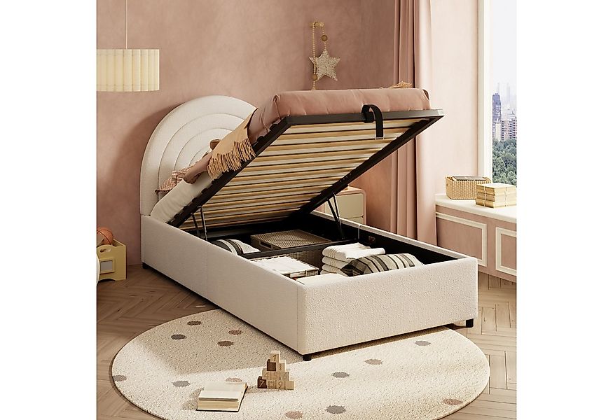 Flieks Polsterbett, Hydraulisches Kinderbett 90x200cm mit gepolstertem Kopf günstig online kaufen