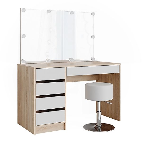Vicco Schminktisch Sherry Weiß/Sonoma/Sonoma 120 cm mit LED Beleuchtung und günstig online kaufen
