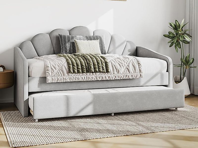 Ausziehbett Muschelform - 2 x 90 x 190 cm - Samt - Hellgrau + Matratze - EL günstig online kaufen