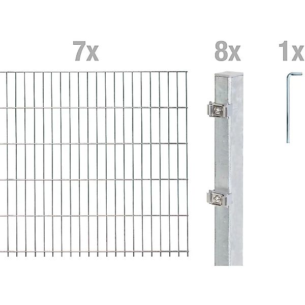 Metallzaun Grund-Set Doppelstabmatte feuerverzinkt 7 x 2 m x 1,6 m günstig online kaufen