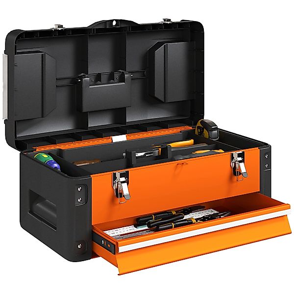 HOMCOM Werkzeugkiste Leer 49 x 25 x 23 cm Werkzeugkasten mit Schublade günstig online kaufen