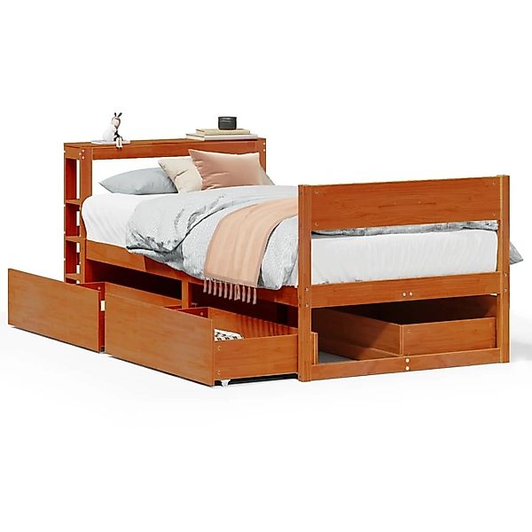 vidaXL Massivholzbett ohne Matratze Wachsbraun 75x190 cm Kiefernholz 330640 günstig online kaufen