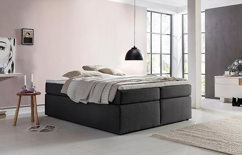 Möbelfreude Boxspringbett Boxspringbett Bella Anthrazit 220x220 cm H2/H3, A günstig online kaufen