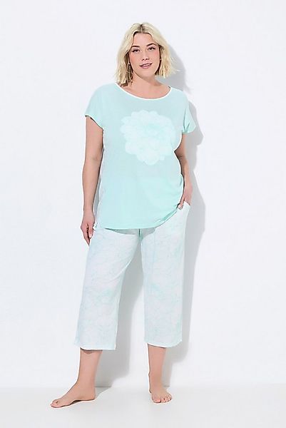Ulla Popken Pyjama Pyjama Blüten oversized Rundhals 7/8-Hose günstig online kaufen