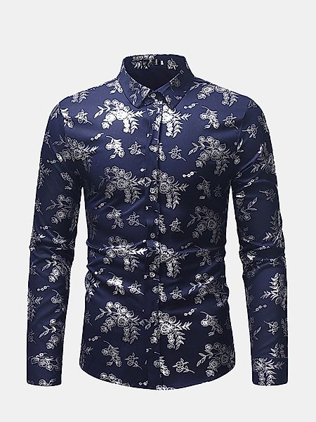 Mens Hot Stamping Base Print Shirts Lässige Stehkragen Langarm Slim Fit Shi günstig online kaufen